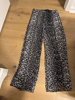 Animal Print Wide Leg Pants beach cover up - Black & Gray